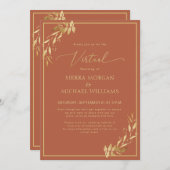 Virtual Wedding Chic Gold Foliage Terracotta Rust Kaart (Voorkant / Achterkant)