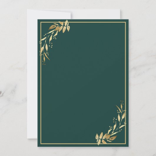 Virtual Wedding Chic Golden Foliage Emerald Green Kaart (Achterkant)