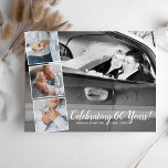 Virtual Wedding Jubileum Party, fotocollage Briefkaart<br><div class="desc">Jubilea Vier virtueel een groot huwelijksfeest met deze uitnodiging voor het briefkaart. De voorkant bevat 4 foto's van het jubileumpaar en de achterkant biedt feestdetails en hoe je kunt koppelen met videoconferentietools. Werkt goed voor elk jaar - verander gewoon de 60 naar 40,  50,  enz.</div>