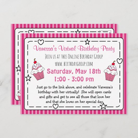 Virtual Whimscial verjaardagsfeestje uitnodiging (Voorkant / Achterkant)