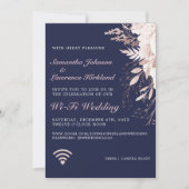 Virtual WiFi Wedding Dusty Roos Floral Navy Blue Kaart (Voorkant)