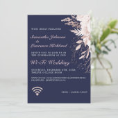 Virtual WiFi Wedding Dusty Roos Floral Navy Blue Kaart (Staand voorkant)