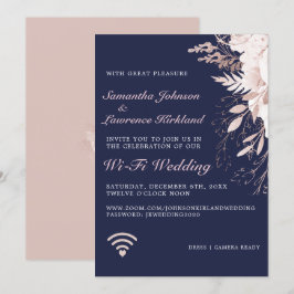 Virtual WiFi Wedding Dusty Roos Floral Navy Blue Kaart