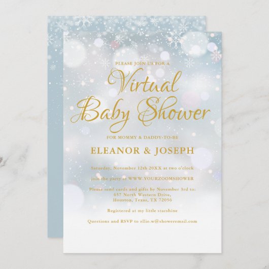 Virtual Winter Baby shower Sprinkle Kaart (Voorkant / Achterkant)