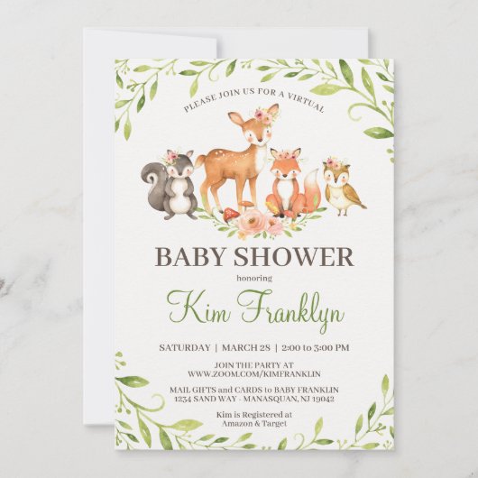 Virtual Woodland Baby shower Invitation Aankondiging (Voorkant)
