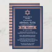 Virtual Zoom Bat Mitzvah Navy Blauw Roze Rose Goud Kaart (Voorkant / Achterkant)