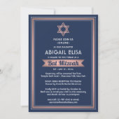 Virtual Zoom Bat Mitzvah Navy Blauw Roze Rose Goud Kaart (Voorkant)