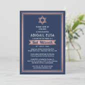 Virtual Zoom Bat Mitzvah Navy Blauw Roze Rose Goud Kaart (Staand voorkant)