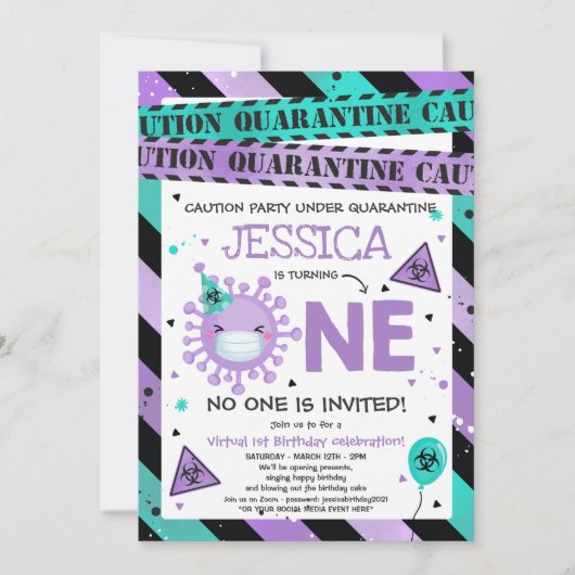 Virtueel 1e verjaardagsfeestje Quarantine 1e verja Kaart (Voorkant)