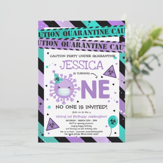 Virtueel 1e verjaardagsfeestje Quarantine 1e verja Kaart (Staand voorkant)