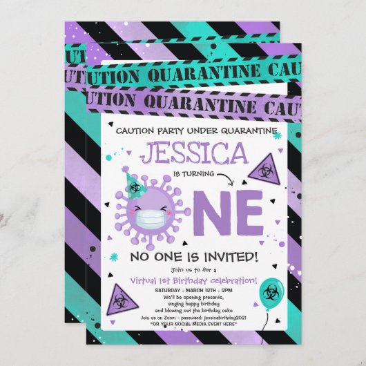 Virtueel 1e verjaardagsfeestje Quarantine 1e verja Kaart (Voorkant / Achterkant)