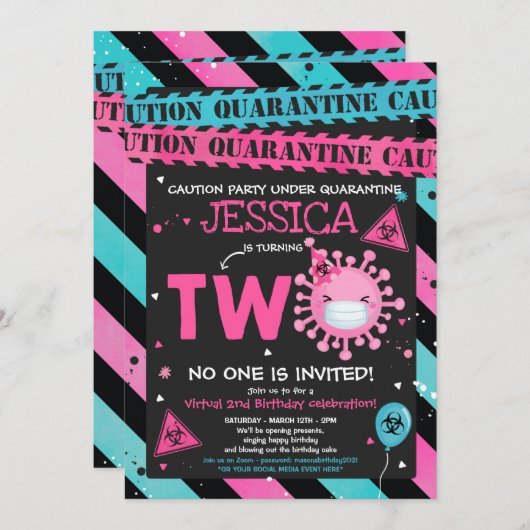 Virtueel 2de verjaardagsfeest Quarantaine 2de verj Kaart (Voorkant / Achterkant)