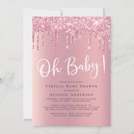 Virtueel Baby shower glitter-riem roze Kaart (Voorkant)