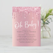 Virtueel Baby shower glitter-riem roze Kaart (Staand voorkant)