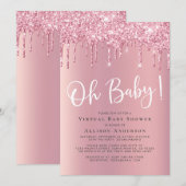 Virtueel Baby shower glitter-riem roze Kaart (Voorkant / Achterkant)