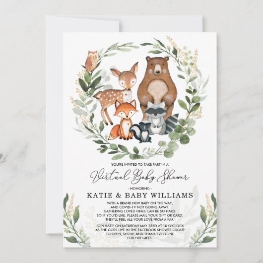 virtueel Baby shower | groene bosdieren Kaart (Voorkant)