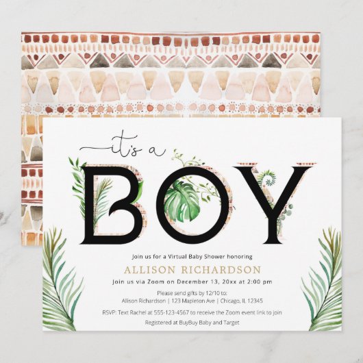 Virtueel Baby shower Het is een oerwoud van de jon Kaart (Voorkant / Achterkant)