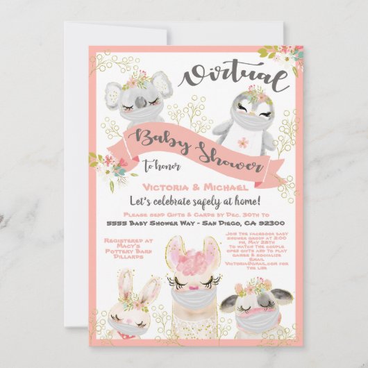 Virtueel Baby shower met maskers Kaart (Voorkant)