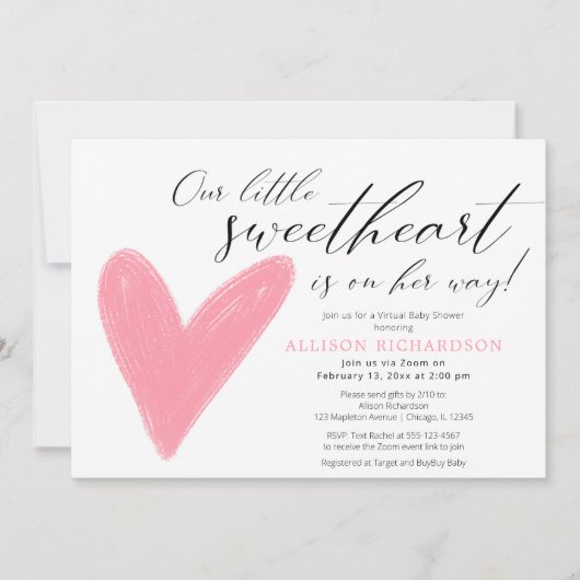 Virtueel Baby shower Moderne Valentijnse  roze wit Kaart (Voorkant)