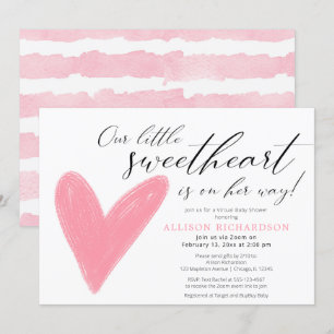 Virtueel Baby shower Moderne Valentijnse  roze wit Kaart