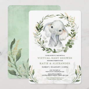 Virtueel Baby shower per post   groen olifant Kaart
