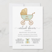 Virtueel Baby shower | Retro Carriage Green Gold Kaart (Voorkant)