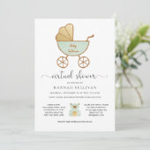 Virtueel Baby shower | Retro Carriage Green Gold Kaart (Staand voorkant)
