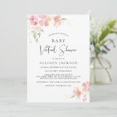 Virtueel Baby shower | Roze Bloemen Waterverf Kaart (Staand voorkant)