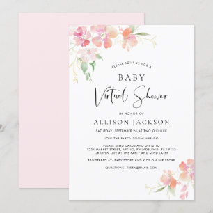Virtueel Baby shower   Roze Bloemen Waterverf Kaart