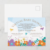 Virtueel Baby shower Simplistische Bloemen Vogels Uitnodiging Briefkaart (Voorkant / Achterkant)