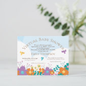 Virtueel Baby shower Simplistische Bloemen Vogels Uitnodiging Briefkaart (Staand voorkant)