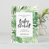 Virtueel baby shower van het tropisch palmbladescr save the date (Staand voorkant)