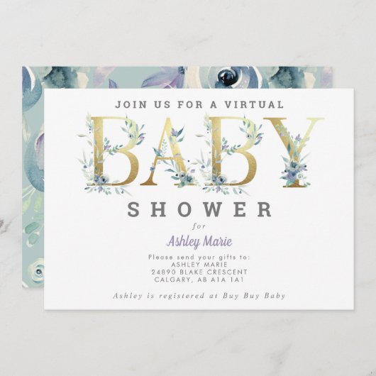 Virtueel Baby shower voor lange afstand blauwe blo Kaart (Voorkant / Achterkant)