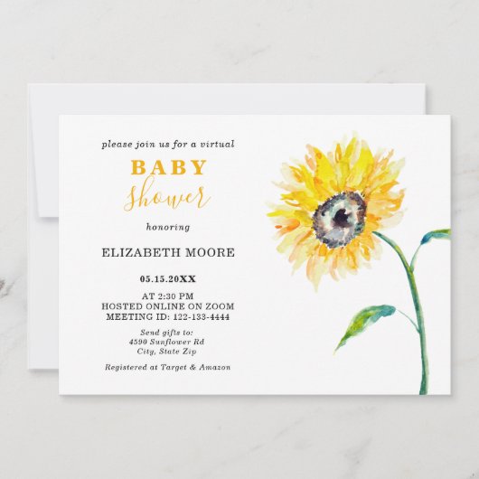 Virtueel Baby shower Zonnebloemthema Neutraal zoom Kaart (Voorkant)