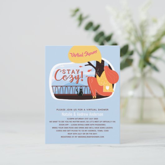 Virtueel feestje baby bruidsfeest verjaardag afstu briefkaart (Staand voorkant)