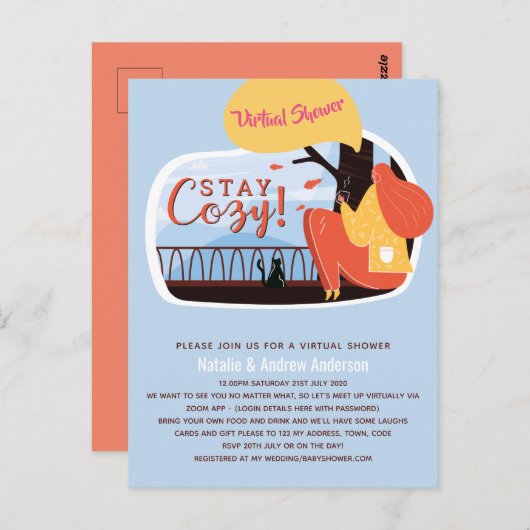 Virtueel feestje baby bruidsfeest verjaardag afstu briefkaart (Voorkant / Achterkant)