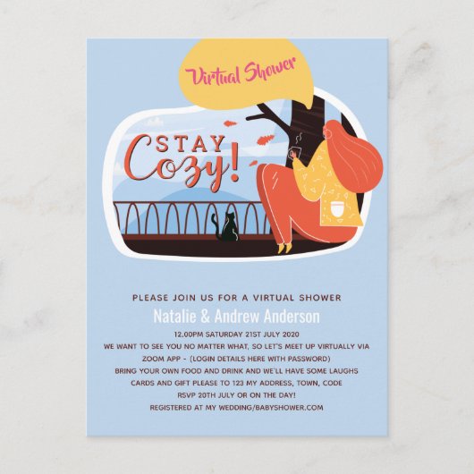 Virtueel feestje baby bruidsfeest verjaardag afstu briefkaart (Voorkant)