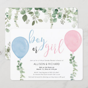 Virtueel geslacht onthullen blauwe roze ballonnen  kaart