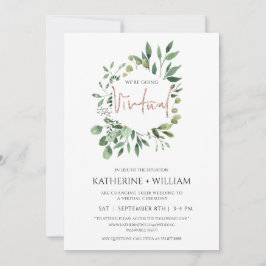 Virtueel gouden eucalyptusgroen geometrisch huweli kaart