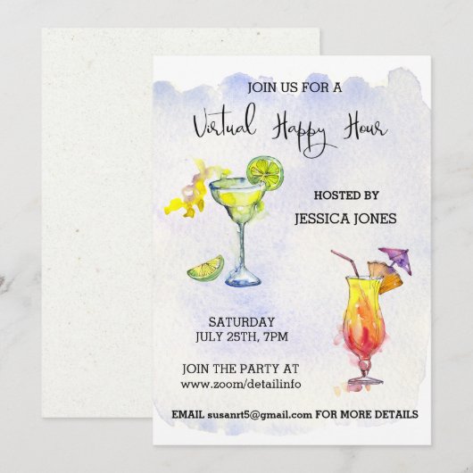 Virtueel Happy Hour Cocktail Quarantine Kaart (Voorkant / Achterkant)