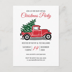 Virtueel Kerstfeest Oude Rode Truck Boom Uitnodiging Briefkaart