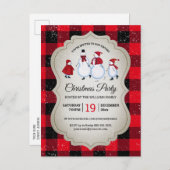 Virtueel Kerstfeest Sneeuwman Red Buffalo Plaid Uitnodiging Briefkaart (Voorkant / Achterkant)
