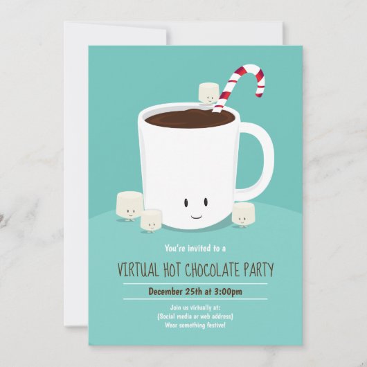 Virtueel Kerstfeest Warme Chocolade Turquoise Kaart (Voorkant)