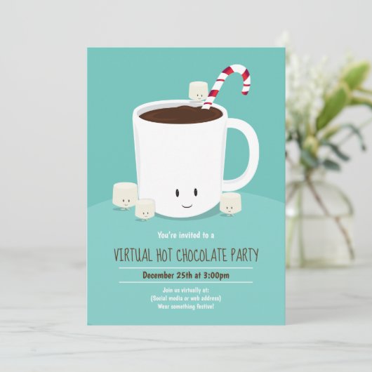 Virtueel Kerstfeest Warme Chocolade Turquoise Kaart (Staand voorkant)