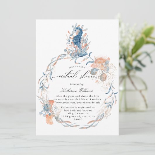 virtueel kuststrand - Uitnodiging tot baby shower (Staand voorkant)