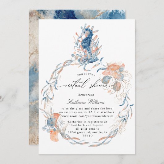 virtueel kuststrand - Uitnodiging tot baby shower (Voorkant / Achterkant)