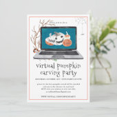 Virtueel pompoensnijden | Halloweenfeest Kaart (Staand voorkant)