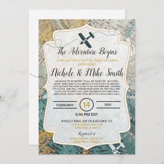 Virtueel reisthema baby shower-uitnodigingskaart kaart (Voorkant / Achterkant)