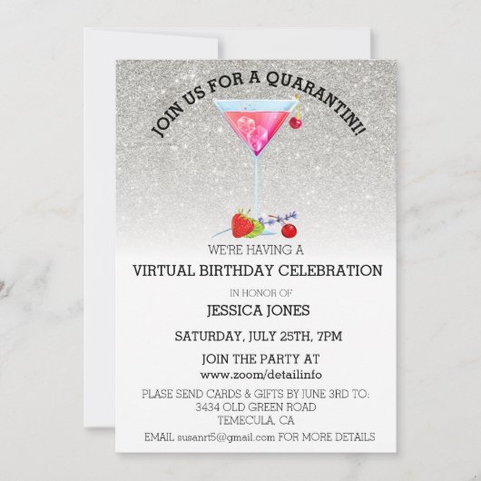 Virtueel verjaardagsfeest Doe mee met Quarantini Kaart (Voorkant)