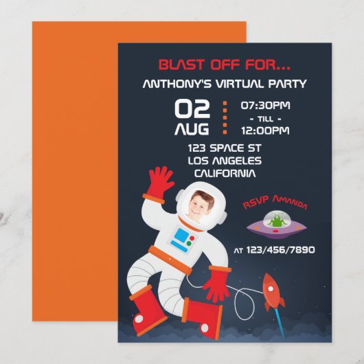 Virtueel verjaardagsfeest met ruimte thema foto kaart (Voorkant / Achterkant)